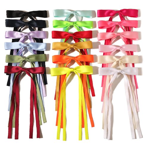 LFOUVRE Bow Hair Clips with Tassels and Long Tails - 18pcs Hair Accessories Set for Women and Girls