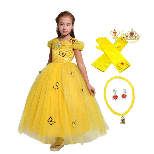 Lito Angels Little Girls Princess Dress Up Costume Halloween Fancy Dress with Accessories Size 5-6 Yellow