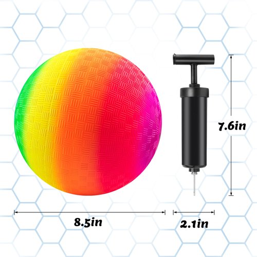 MIC MICSOA Playground Balls Kickballs 8.5 Inch, Rainbow Playground Ball Set for Kids and Adults, Dodgeball Kick Balls Handball for Indoor & Outdoor Schoolyard Games with Hand Pump(4 Pack)