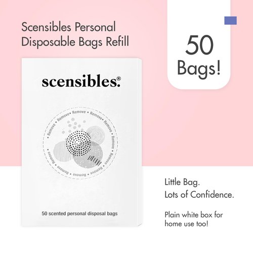 Scensibles Disposal Bags for Menstrual Care Products - 50 ct Refill Box - for Disposal of Tampons, Pads, Panty Liners, Hygiene Products