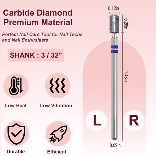 HungGato Diamond Cuticle Nail Drill Bits, Pro Electric Nail Bit for Nail Salon Manicure, 3/32 Shank efile Bit,Under Nail Cleaner for Cuticle Dead Skin Nail Prepare, Beginners Bits (Medium)