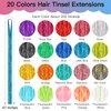 PLULON 20 Colors Hair Tinsel Kit with Tools 4000 Strands 47 Inches Tinsel Hair Extensions Glitter Fairy Hair Extensions Tinsel Kit for Girls Women Christmas New Year Party