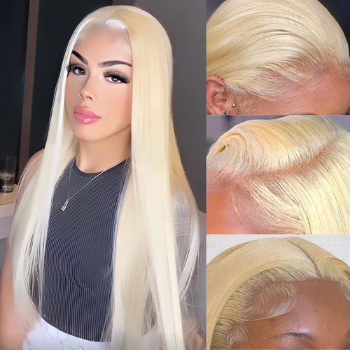 Myecool 613 Lace Front Wig Human Hair 13×4 Blonde Lace Front Wigs Human Hair 150% Density 613 HD Lace Frontal Human Hair Wigs for Women Pre Plucked With Baby Hair (24inch, Blonde)