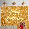 Gold Flash Square Wall Backdrop for Photography Golden Happy Birthday Glitter Sequin Shimmer Background Sweet 16 Girls Woman 20th 30th 40th Birthday Party Decorations Banner (Gold, 8X6FT(94X70inch))