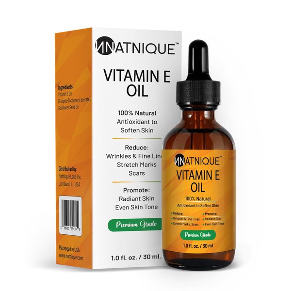 Vitamin E Oil 1oz 100% Natural Oil for Nails, Hair, Face, Eyebrows, Eyelashes, Hair & Body Oil. Non-GMO, Natural D-Alpha Tocopherol Face Oil, Nail Growth Oil, Vitamin E Oil for Skin