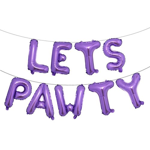 9PCS 16'' Foil Balloon Dog Pet Birthday Lets Pawty Balloons,Happy Birthday Banner for Pet Dog Party Supplies Decoration Set(PAWTY Purple)