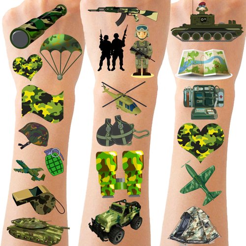 CupaPlay 290 PCS Camouflage Tattoos Temporary Stickers for Kids - Army Theme Party Supplies Decor...