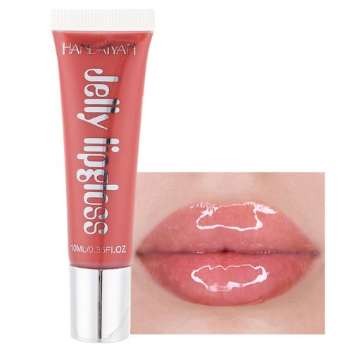 BEUKING Jelly Lipstick Mirror Candy Color Waterproof Makeup Long Lasting High Pigment Long-term Moisture Lip Tint Rich Color Moisturizer Liquid Lip Gloss for Lip Makeup (02# Honey peach)