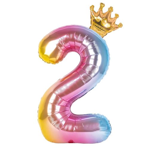 Captain Decor 2 Number Balloon 40 Inch Rainbow Gradient with Detachable Crown – Easy Inflate and deflate reusable, Premium Foil Mylar Balloons for Birthdays, Anniversaries, and Party Decorations