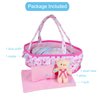 Baby Doll Cradle Bassinet Portable Doll Carrier Carry Bag Doll Bed,Baby Doll Accessories Playset,with Doll Clothes Soft Pillow Quilt Blanket Bear,for 8-9-10-11-12 Inch Smaller Alive Baby Doll