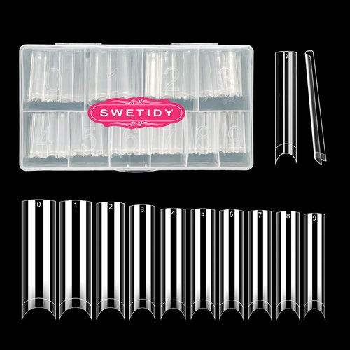 500Pcs No C Curve XXL Square Nail Tips-SWETIDY Clear Acrylic Fake Nails Tapered Square Shape Nail Tips Flattened Half Cover False French Nails for Nail Tech Salons and DIY Nail Art