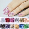 12 Grids Nail Art Foil Flakes 3D Holographic Nail Art Foil Glitter Sequins Confetti Gold Silver Pink Green Red Irregular Glitter Mirror Effect Nail Foil for Women Girls Acrylic Nail Decorations Charms
