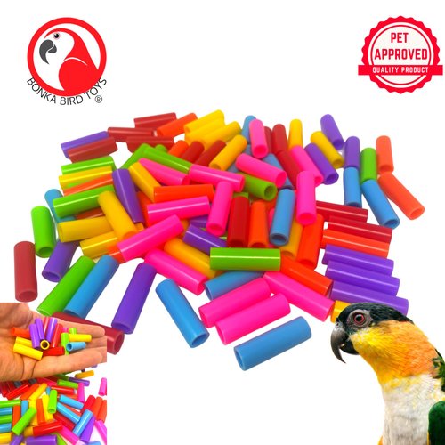Bonka Bird Toys 2469 Pk 100 Colorful Plastic Tube Beads Foot Talon Craft Part Bird Toys Conure Parrotlet Quaker and Similar