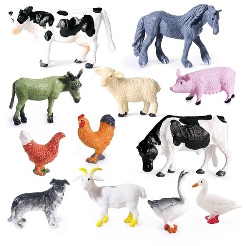 SIENON 12Pcs Realistic Mini Farm Animal Figurines - Plastic Barn Playset, Cake Toppers, Education...