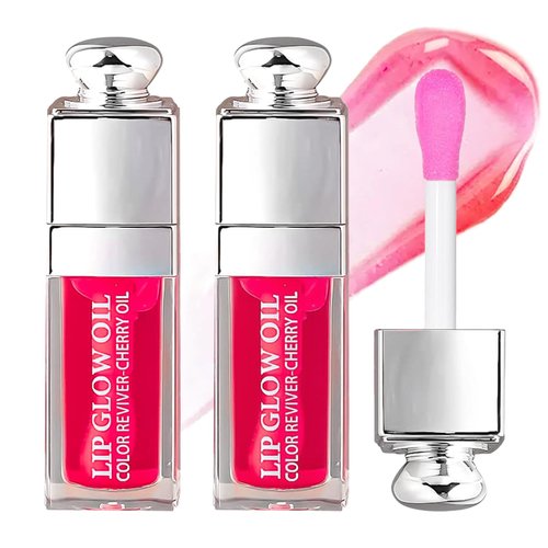 PPPanYiDi 2Pcs Hydrating Lip Oil, Plumping Lip Gloss,Glossy Refreshing Long Lasting Moisturizing Tinted Lip Glow Oil for Lip Care,Hydrating No-Sticky Lip Stain Balm for Women