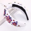 4th of July Headbands for Women, 4th of July Accessories, American Flag Patriotic Headbands, Rhinestone Pearl Knotted Headbands Beads Embellished Jeweled Headbands Holiday Gifts (Star D-White)