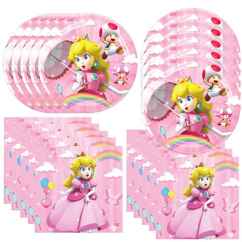 GYSIXGAOSU 40Pack Princess Peach birthday Party Supplies include 20 plates, 20 napkins for the Princess Peach party decoration