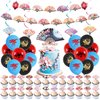 ADIANZI Japanese Folding Fans Birthday Party Decorations Chinese Birthday Banner Cake Topper Hanging Swirls Balloons Cupcake Toppers Asian Birthday Party Decorations Japanese Birthday Party Supplies