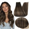 Full Shine Weft Hair Extensions Human Hair Full Head Balayage Sew in Hair Extensions Real Human Hair Weft Hair Pieces Color 2 Dark Brown Fading to 8 Brown Highlight 2 Long Straight Hair 18In 105G