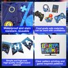 69Pcs Video Game 10th Birthday Party Decorations, Blue Black level 10 Birthday Decorations Banner Hanging Swirls Balloons Garland Arch Foil Curtains Tablecloth for Boys 10th Birthday Decorations