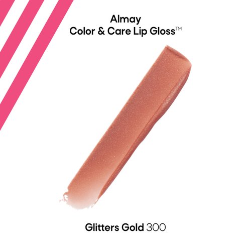 Almay Hydrating Lip Gloss, Soft Natural Colors, Prebiotic Complex, Hyaluronic Filling-Sphere Technology, 300 Glitters Gold, 0.1 fl oz.