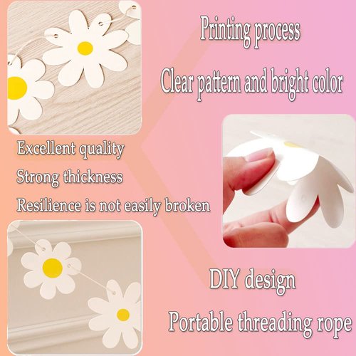 Myhiju 2 Packs Daisy Boho Banner Party Decorations,Groovy Party Favors White Daisy Decor Spring Flower Garland Daisy Paper Cutouts for Indoor Outdoor Girls Shower Birthday Party Supplies