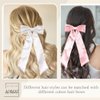 AOREAS 3Pcs Hair Bows for Women Soft Silky Stain Bow Hair Clips with Long Tail,Apricot Black Bow Alligator Hair Ribbon Accessories Party Wedding Prom Daily Wearing (Pink+Purple+White)