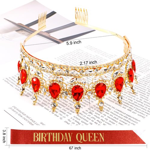 KICOSY Birthday Crown for Women Red Birthday Queen Sash and Crown Birthday Crown and Sash Happy Birthday Headband Birthday Tiara Birthday Crown Adult Woman