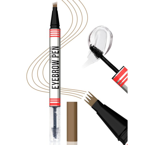 Vevivia Eyebrow Pen & Eyebrow Gel - Eyebrow Pencil Magical 2-in-1 Dual-Ended Brow Pencil with Micro-4 Tip Applicator and Brow Gel Clear, Eyebrow Makeup for Fuller Eyebrows, Stay on All Day, Brown