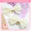 SAWINDA White Lace Hair Bows Tulle Coquette Bows for Hair Pearl Rhinestone Hair Bow Clips Hair Ribbons for Teens Girls Cute Alligator Hair Barrettes Flower Girls Wedding Decor Accessories 2 Pack