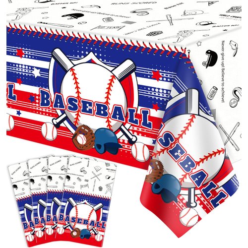 4 Packs Baseball Tablecloth Baseball Table Cover Baseball Plastic Tablecloth Sports Ball Table Cloth Baseball Party Decorations Sports Birthday Party Supplies Baseball Themed Party Decor 86 x 51 Inch