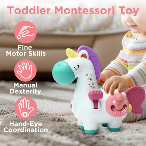 iPlay, iLearn Baby Unicorn Activity Cube, Infant Busy Cube Montessori Toy for 1 Year Old, Toddler Carseat Plane Travel Toy, Education Sensory Development Gift Stocking Stuffer 6-9-12-18 Month 2 3 Year