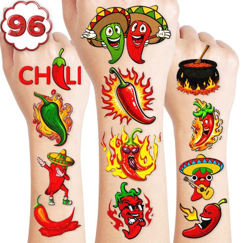 Generic 106 PCS Chili Birthday Party Decorations Favors Supplies Hot Peppers Mexican Fiesta Chili Cook Off Blow Up Food Decor Stickers Temporary Tattoos Gift School Prizes Rewards, Red