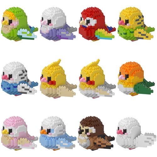 HJPLPXH Parrots Micro Mini Building Block Sets Birthday Gift for Kids, Animals Buildling Model Kits, Mini Bricks Birds Series Toys for Kids（12 Boxes）