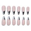 SINHOT Stiletto Press on Nails Long Almond Fake Nails French Tip Acrylic Nails Glossy Glue on Nails Silver Artificial Nails Stick on False Nails with Design 24 pcs