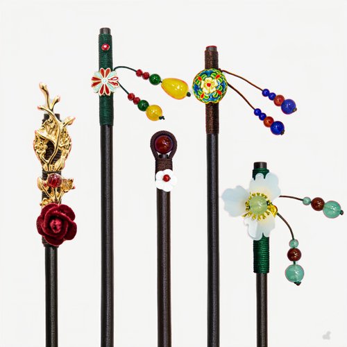 5Pcs Retro Wooden Hairpin,Hair pins for women,Hair Chopsticks Handmade Flower,Hair Accessories Tassel Hair Accessories For Women Long Hair (Classic Style)