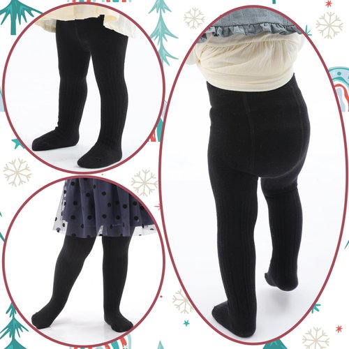 Mini angel Baby Tights Infant Toddler Girl Cable Knit Leggings Soft Cotton Stockings Pantyhose 3pack (Black, White, Grey, 12-24 Month)