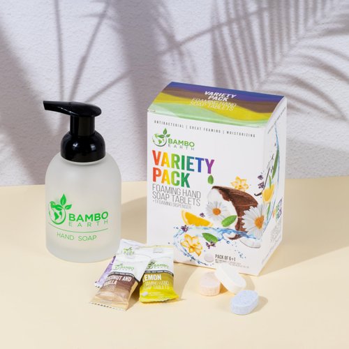 18 Pack Natural Foaming Hand Soap Tablets - Soft Moisturizing Handwash Tab Refills - 1 Tablet = 9 Oz Refillable Liquid Wash Foam Handsoap - Eco-Friendly Paper Softsoap Refill Tabs (Dispenser + 6 Tabs)