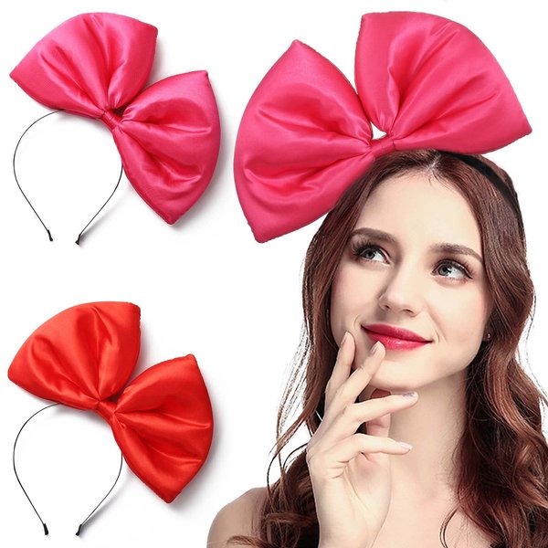 Olbye Christmas Bow Headbands Red Bows Xmas Hairbands Big Bowknot Hair Hoop Bow Cosplay Headpiece Halloween Christmas Costume Accessories 2Pcs (Red+Pink Bows)