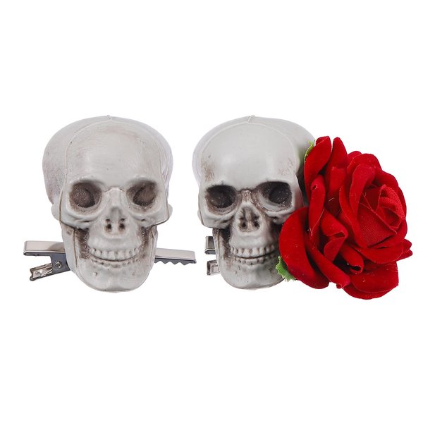 Lurrose Halloween Skeleton Hair Clips, 2pcs Horror Rose Flower Skull Hair Clips Day of The Dead Halloween Costumes Hairpins Hair Barettes for Women