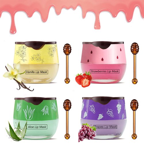 Bee Lip Balm Honey Pot，Moisturizing Lip Sleeping Mask，fruit Propolis Lip Mask Overnight，Honey Pot Lip Balm Exfoliating Prevention Dry ， Crack Lip Scrubs Exfoliator Lip Wrinkle Care(Set D)