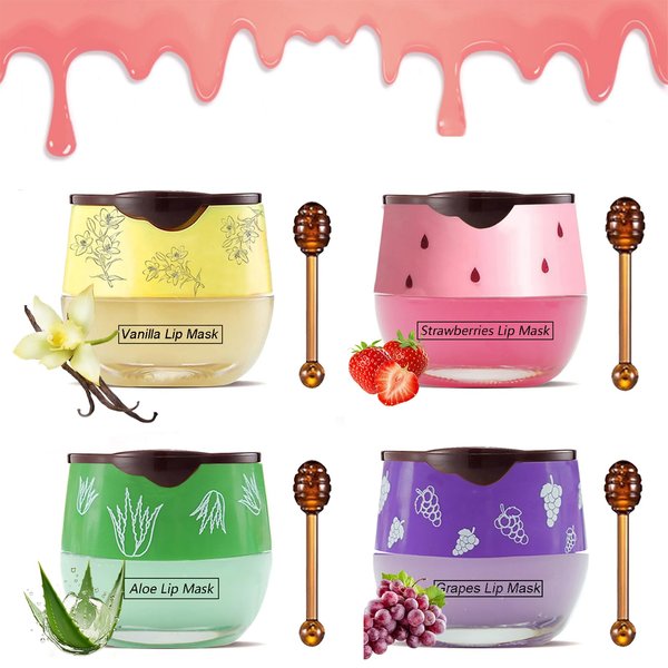 Bee Lip Balm Honey Pot，Moisturizing Lip Sleeping Mask，fruit Propolis Lip Mask Overnight，Honey Pot Lip Balm Exfoliating Prevention Dry ， Crack Lip Scrubs Exfoliator Lip Wrinkle Care(Set D)