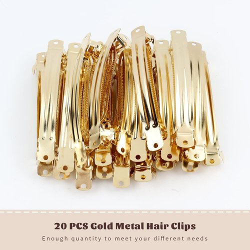 Cinaci 20 Pack 10cm /4 Inch Blank Plain DIY Craft Gold Metal French Hair Barrettes Snap Hair Clips Clasps for Women Girls Teens Hair Accessories (4 Inch)