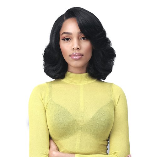 Bobbi Boss 13X7 HD Lace Bob Curly Synthetic Wig - MLF602 NATALIA, Wavy Short Wigs with Baby Hairs, Glueless Lace Free Part Wig with High Heat Resistant Wigs (1, Jet Black)