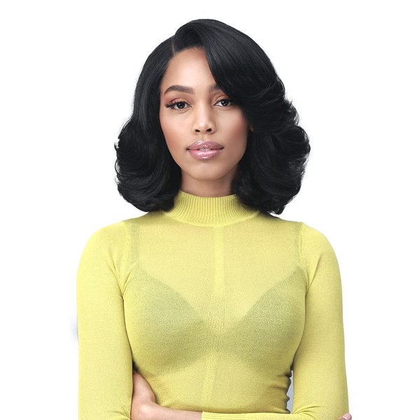Bobbi Boss 13X7 HD Lace Bob Curly Synthetic Wig - MLF602 NATALIA, Wavy Short Wigs with Baby Hairs, Glueless Lace Free Part Wig with High Heat Resistant Wigs (1, Jet Black)