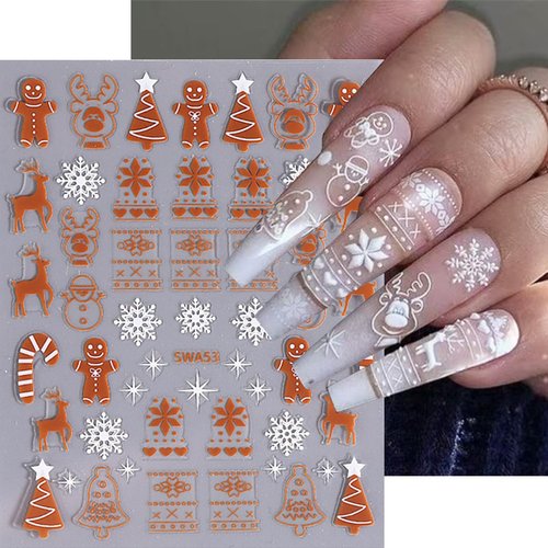 8PCS Christmas Nail Art Stickers Decals 3D Glitter Christmas Nail Stickers Gingerbread Man Elk Snowflake Nail Art Design Xmas Nail Decals Santa Claus Snowman Manicure Supplies for Nail Art Decorations