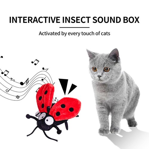 ipawspace Soft Plush Cat Toys for Indoor Cats Kitten Sound Box Inside Kitten Soft Interactive Plush Toys Bee Ladybug Spider Realistic Sound of Insects 3 Pack