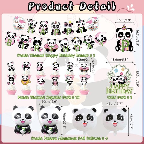 KEFAN Panda Birthday Party Decorations for Girls, Cute Cartoon Panda Birthday Party Supplies including HAPPY BIRTHDAY Banner, Cake Toppers, Table Centerpieces, Candy Bags, Panda Foil Balloons, Panda Print Balloons for Girl's Birthday Party Baby Shower