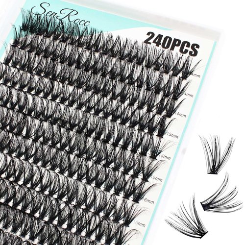 Individual Lashes 14-18mm 240pcs Cluster Lashes D Curl Natural Look Mixed Tray DIY Eyelash Extension Volume Lash Clusters Eyelashes Long 0.07 Individual Lash Extensions (40D-0.07D-14-18mm)