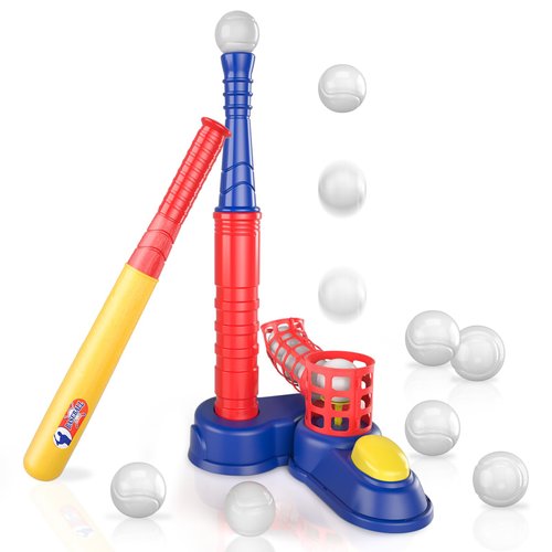 WATUDOU T Ball Set Outdoor Toys for Kids Boys 3-5 5-8, T-Ball Sets Includes 10 Balls, Auto Ball Launcher, Outdoor Outside T-Ball Set Sport Toys Birthday Gifts for 3 4 5 6 Year Old Boys Kids Toddlers